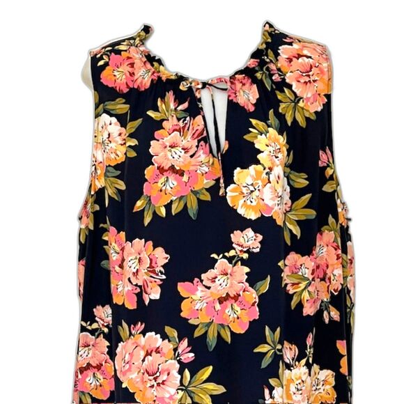 LOFT ANN TAYLOR NAVY BLUE FLORAL SHIFT SHEATH DRESS PLUS SIZE 18 RUFFLED TRIM - Picture 2 of 10